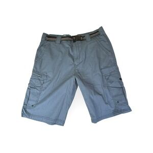 IRON CO Chambray Cargo Shorts Belted Flat Front Mens Size 32‎ Blue